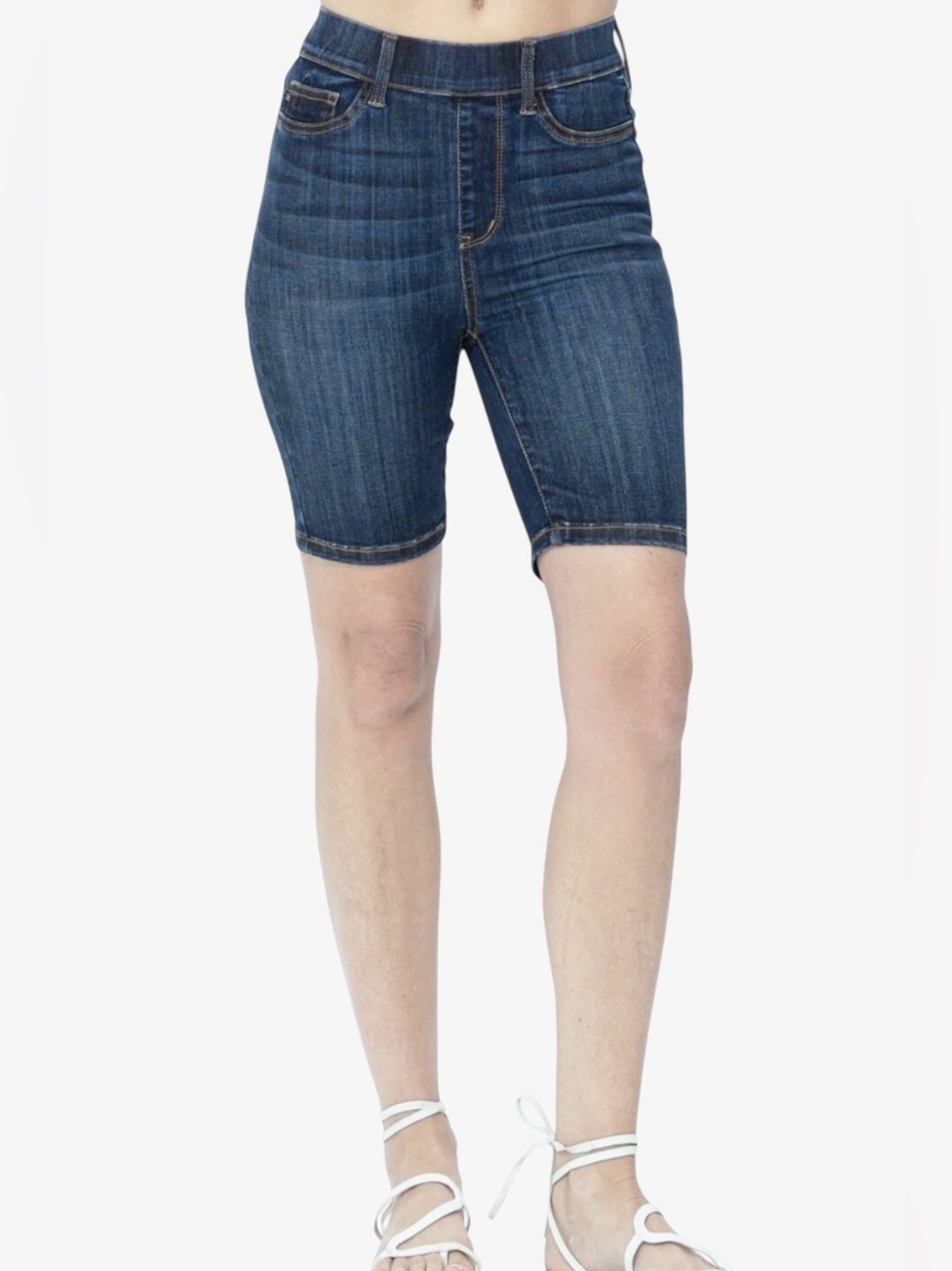 Judy Blue Pull-On Denim Bermuda Shorts 1XL Dark Wash Stretch Biker Length NWOT